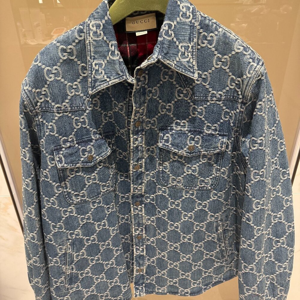 Men or Unisex Gucci Jean Jacket w Plaid Flannel Interior